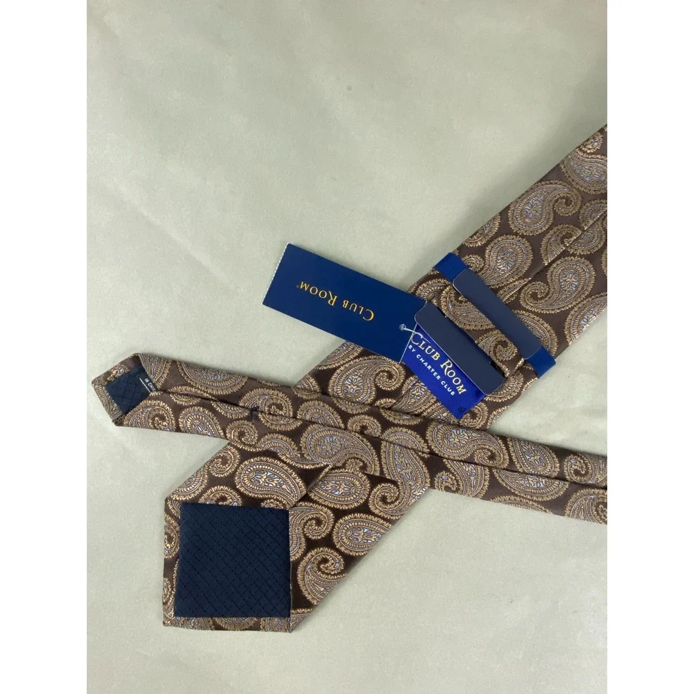 Club Room Mens Tie Paisley Brown Gold Blue Designer 100% Silk NWT 58x4